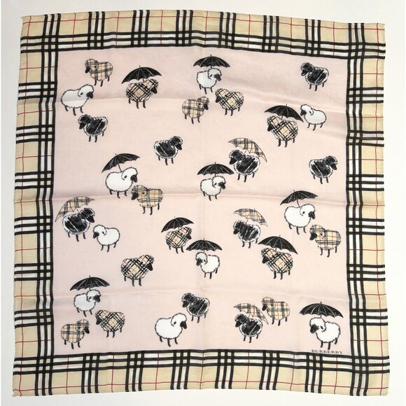Burberry Scarf Plaid Nova Check Pattern Border w/ Sheep Design Pink & Beige - Picture 1 of 8